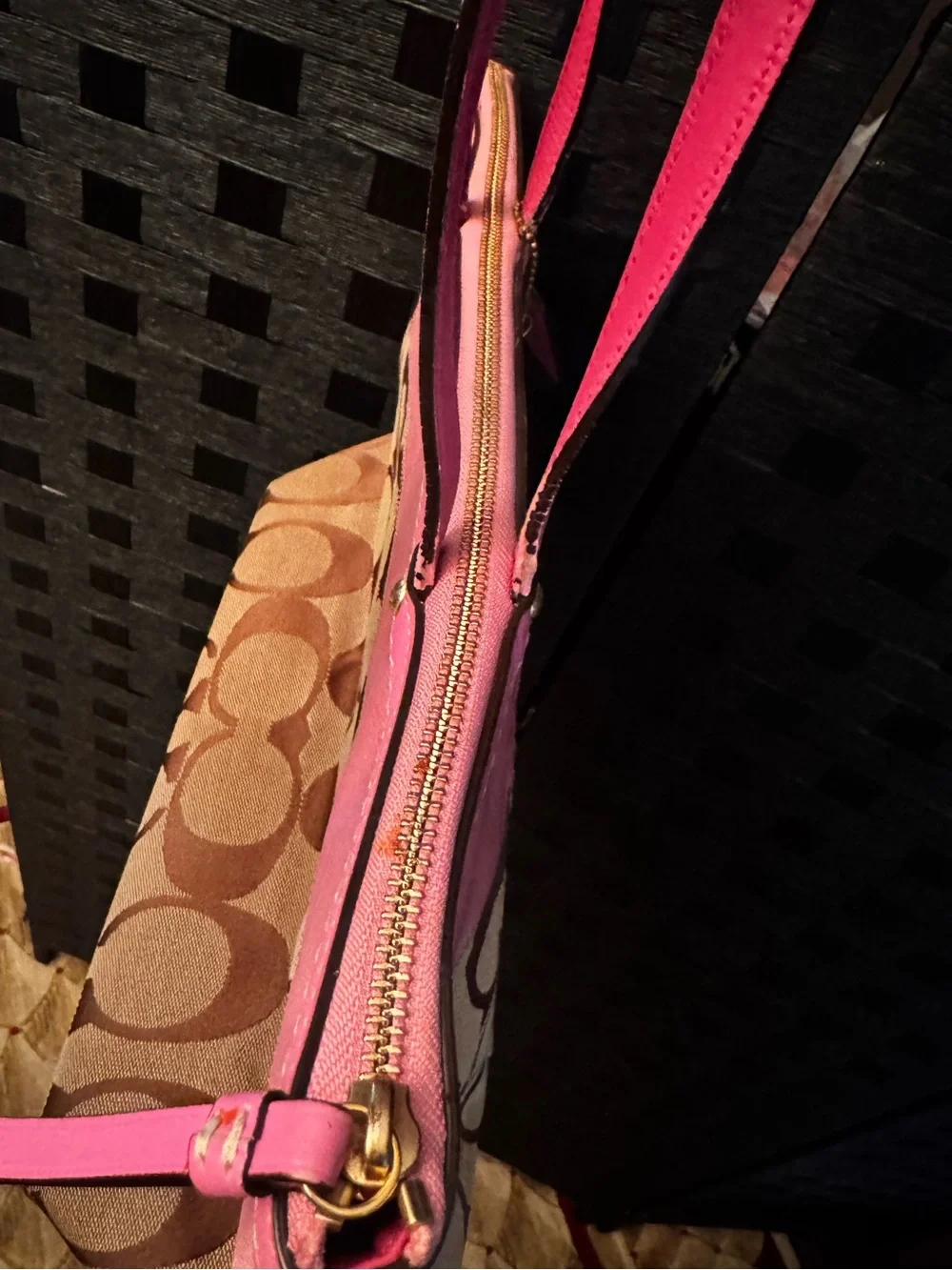 Authentic Coach Khaki and Pink Signature Stripe Tote Y2k